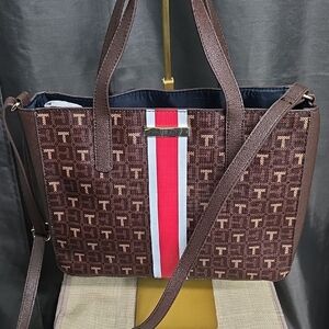 Tommy Hilfiger Brown and Red Tote Bag